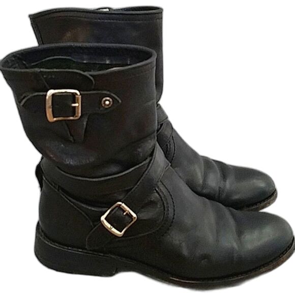 Frye Jayden Cross Engineer Black 3476316 Moto Bilker Boots women's SZ 7 - Buckle - Picture 1 of 14